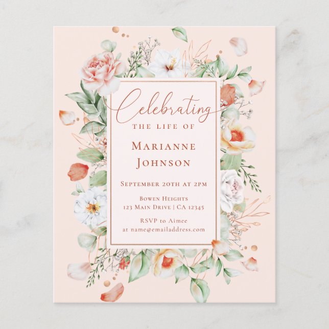 Budget Blommigt Memorial Firande of Life Flygblad (Framsidan)