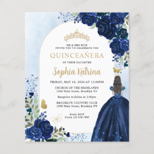 Budget Blommigt Navy Blue Guld Photo Quinceañera