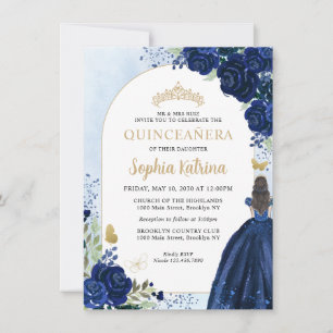 Budget Blommigt Navy Blue Guld Princess Quinceaner Anteckningskort