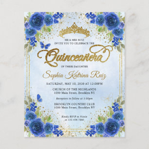 Budget Blommigt Navy Blue Guld Tiara Quinceañera Flygblad