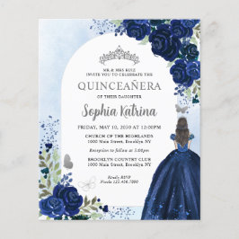 Budget Blommigt Navy Blue Silver Photo Quinceañera