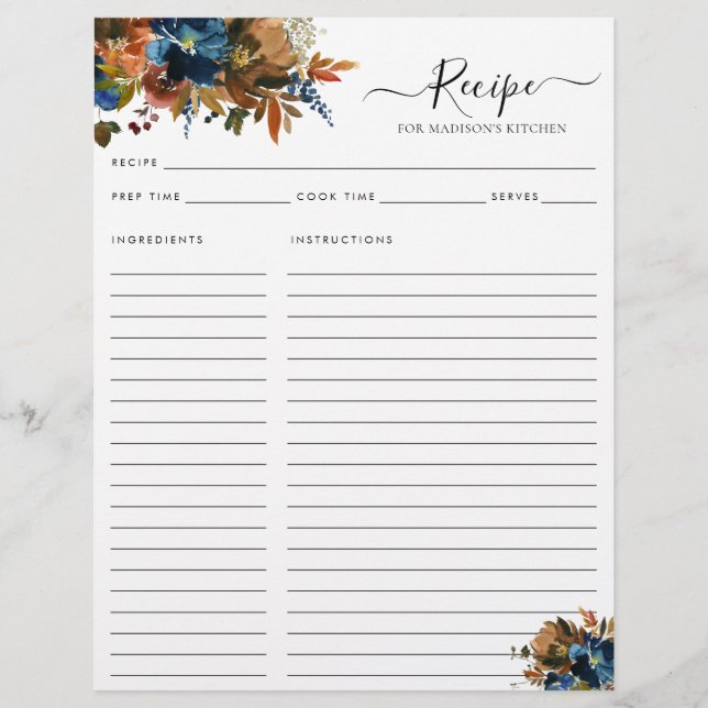 Budget Blommigt Navy Blue Terracotta Kitchen Recip Reklamblad (Framsidan)