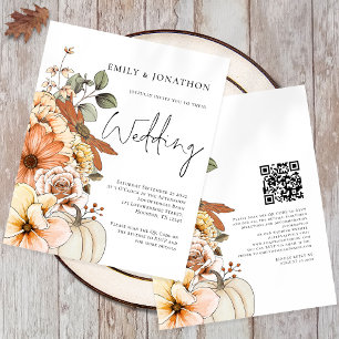 Budget Blommigt Pumpkin Script QR-bröllopsinbjudan