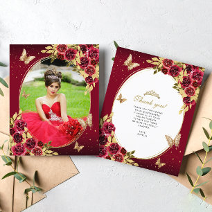 BUDGET Blommigt Red Guld Butterfly Photo Quinceañe