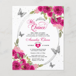 BUDGET Blommigt Rosa Silver Butterfly Quinceañera
