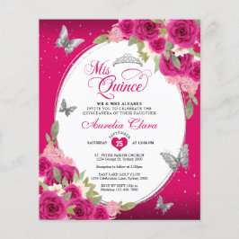 BUDGET Blommigt Rosa Silver Butterfly Quinceañera