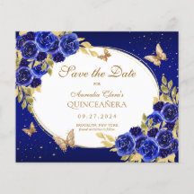 BUDGET Blommigt Royal Blue Butterfly Quinceanera