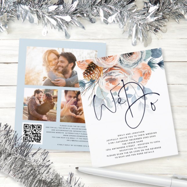 BUDGET-Blommigtar Vi gör 3-foto QR-bröllopsinbjuda (Skapare uppladdad)