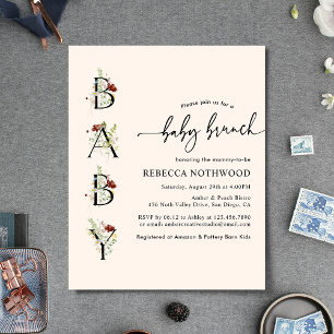 Budget Blommor i Rosa Baby Brunch Inbjudan