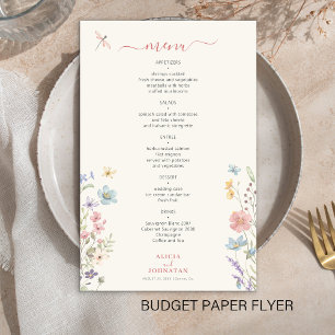 Budget blomster elegant bröllopsmeny folder flygblad