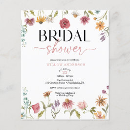 Budget Blomsterfält Boho Bröllopsdusch Inbjudan Flygblad