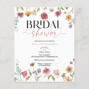 Budget Blomsterfält Boho Bröllopsdusch Inbjudan Flygblad