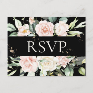 Budget blomvattenfärg svart bröllop RSVP Vykort