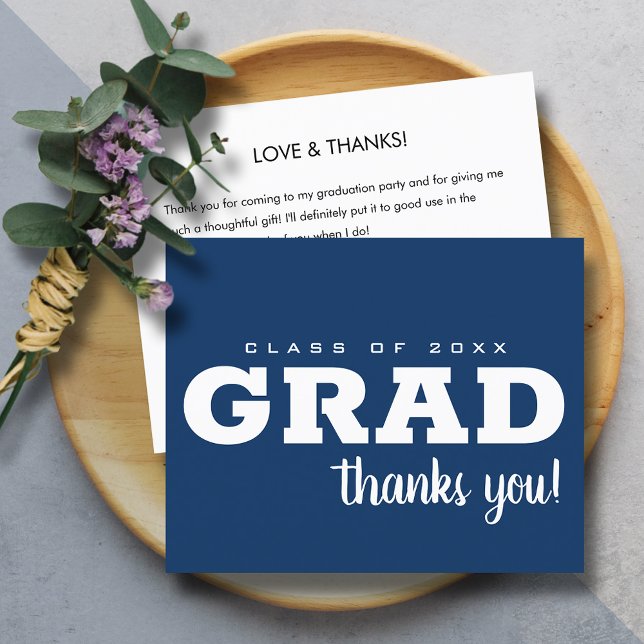 Budget Blue and White Grad Tackkort (Budget thank you is printed on affordable 110 lb paper (lighter than our invitation paper.))