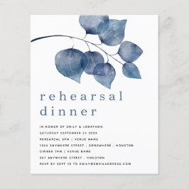 Budget Blue Artsy Foliage Rehearsal Dinner Inbjuda