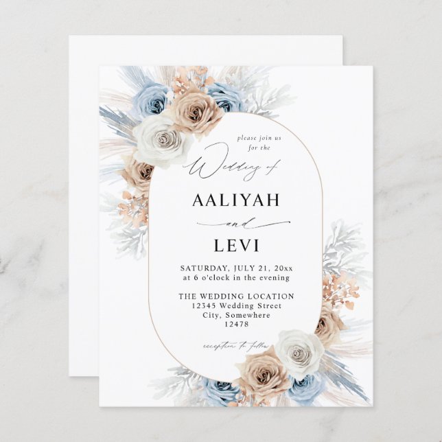 Budget Blue & Beige Boho Blommigt Bröllop 2 (Fram/baksida)