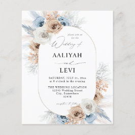 Budget Blue & Beige Boho Blommigt Bröllop 2 Flygblad