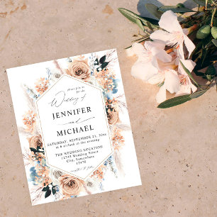Budget Blue & Beige Boho Blommigt Bröllop Flygblad