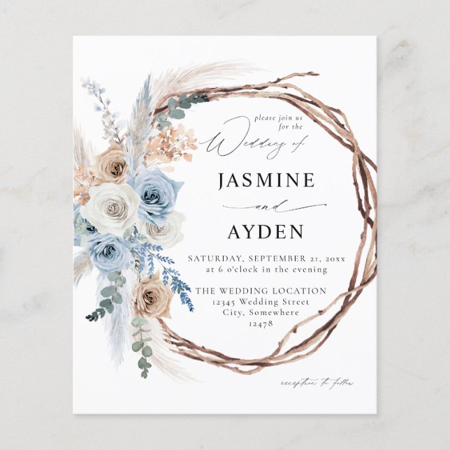 Budget Blue & Beige Boho Blommigt WAN Flygblad (Framsidan)