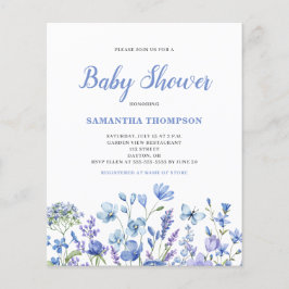 Budget Blue Blommigt Boy Baby Shower-inbjudan
