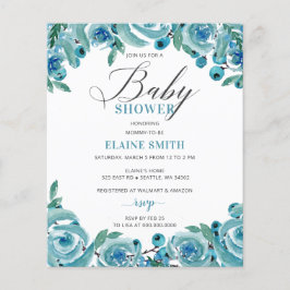 Budget Blue Blommigt Boy Baby Shower-inbjudan