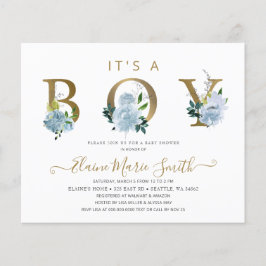 Budget Blue Blommigt Boy Baby Shower-inbjudan