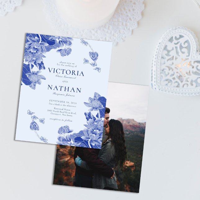 Budget Blue Blommigt Chinoiserie Chic Photo Bröllo (Skapare uppladdad)