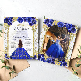 Budget Blue Blommigt Princess Guld Quinceanera Pho