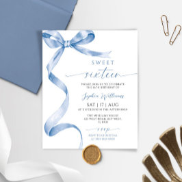 Budget Blue Bow Sweet 16 födelsedagsinbjudan