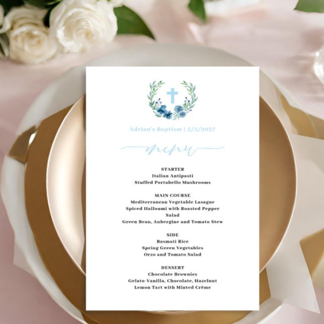 Budget Blue Boy Blommigt Wandan Baptism Menu (Skapare uppladdad)