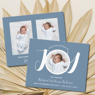 Budget Blue Boy Three Photo Birth-meddelande
