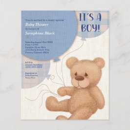 BUDGET Blue Boys Nalle Baby Shower Inbjudan