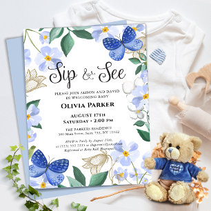 Budget Blue Butterfly Boy Baby Sip och See Inbjuda