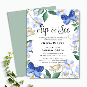Budget Blue Butterfly Boy Baby Sip och See Inbjuda Flygblad