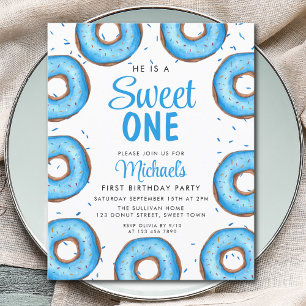 Budget Blue Donut Boy's First Birthday-inbjudan