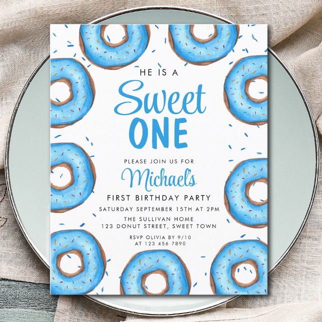Budget Blue Donut Boy's First Birthday-inbjudan (Skapare uppladdad)