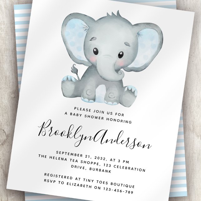 BUDGET Blue Elephant Baby Shower-inbjudan (Skapare uppladdad)