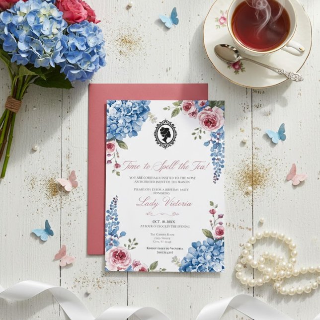 Budget Blue Florals Bridgerton Birthday Party Inbjudningar (Skapare uppladdad)