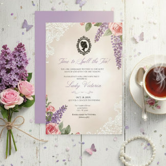 Budget Blue Florals Bridgerton Birthday Party Inbjudningar