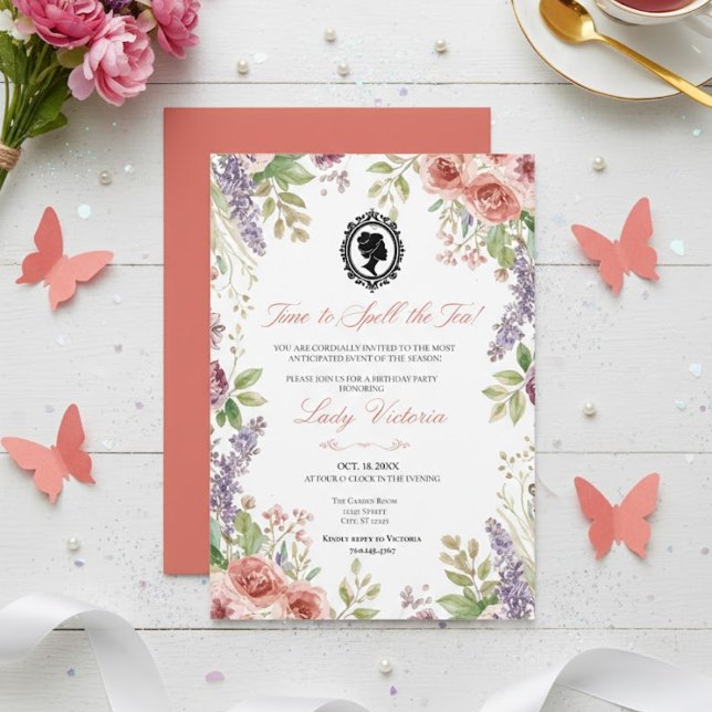 Budget Blue Florals Bridgerton Birthday Party Inbjudningar (Skapare uppladdad)