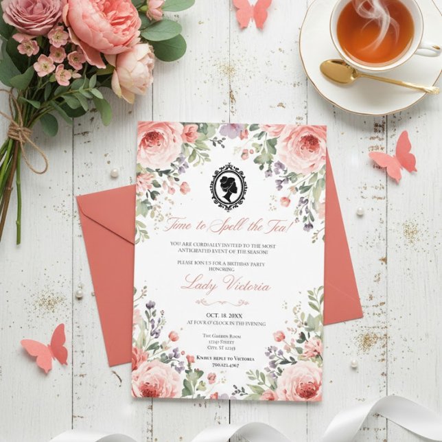 Budget Blue Florals Bridgerton Birthday Party Inbjudningar (Skapare uppladdad)