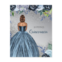 Budget Blue Glitter Dress Quinceañera-inbjudan