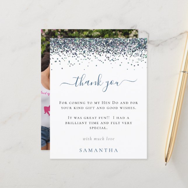 Budget Blue Glitter Photo Hen Party Tack (Fram/Back In Situ)