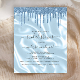 Budget Blue Glitter Satin Möhippa Inbjudan