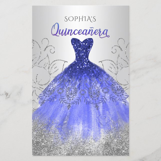 Budget Blue Gnistra Dress Quinceañera-inbjudan (Framsida)