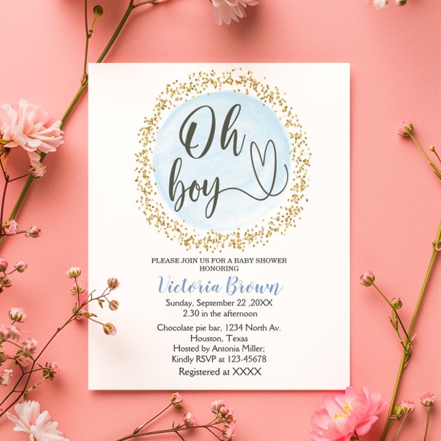 Budget Blue Guld Baby Shower Oh boyinbjudan (Skapare uppladdad)