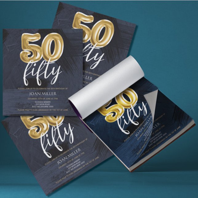 BUDGET Blue, Guld Balloon 50:e födelsedagsinbjudan Anteckningsblock (Skapare uppladdad)