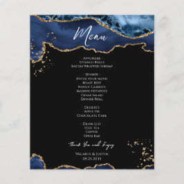Budget Blue Guld Glitter Marble Bröllop Menu Flygblad