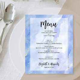 Budget Blue Guld Marble Bröllop Menu Flygblad