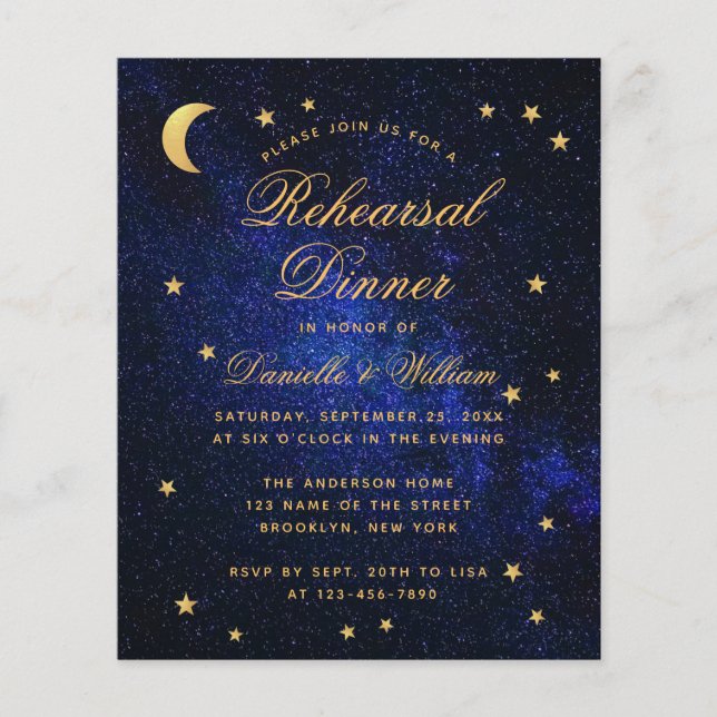 Budget Blue Guld Stars Rehearsal Middagsinbjudan (Framsida)